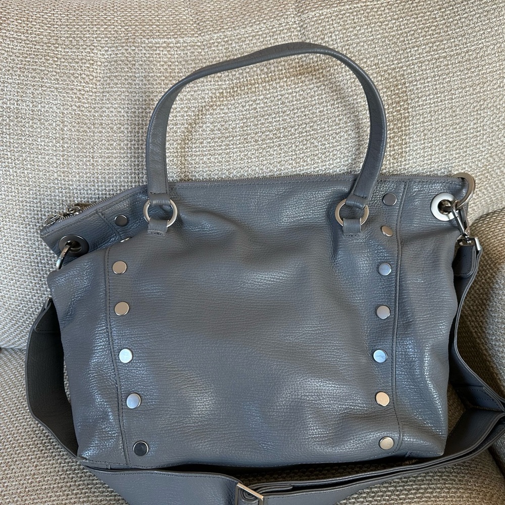 Gray Leather Tote Bag